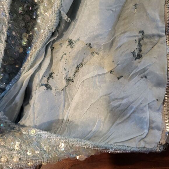 Vintage Alexander’s Heavily Beaded Top Blue Sequin 100% Wool Formal Sz M - moth - Picture 5 of 7